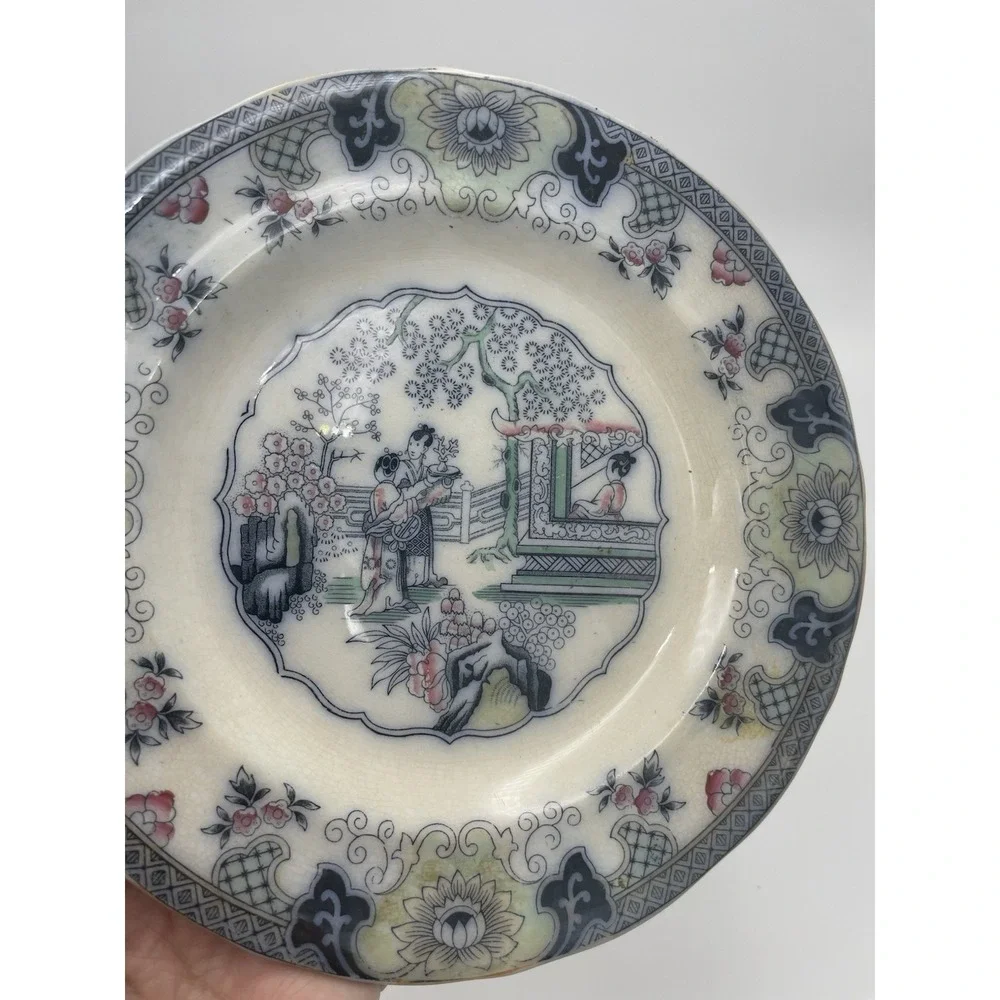 3 pc Antique‎ P. Regout Canton Chinese Pattern Polychrome Transferware Plates
